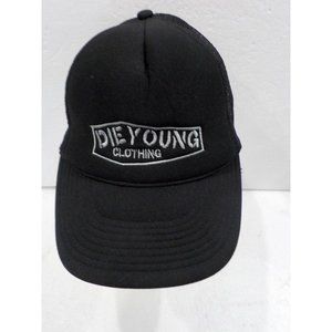 Die Young Clothing by Decky Embroidered Snapback Black Mesh Trucker Hat Ball Cap